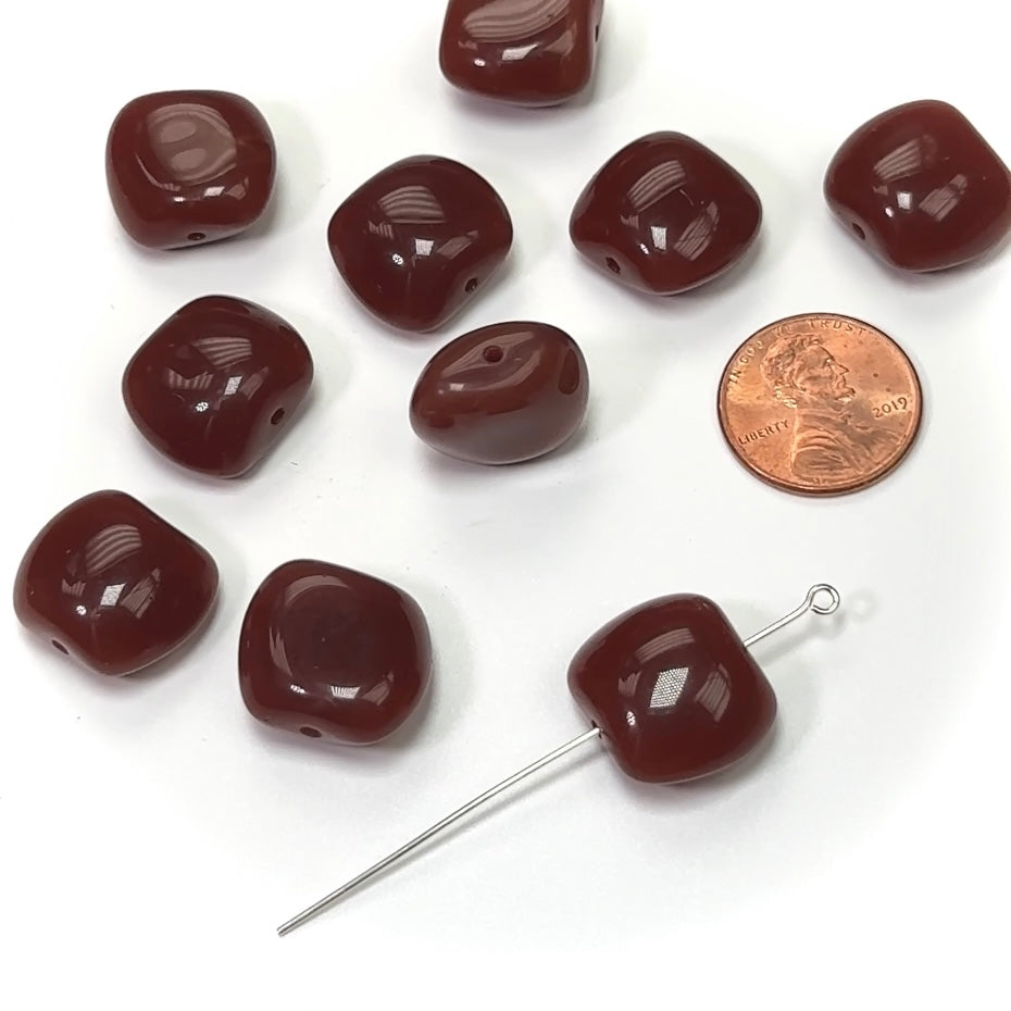Czech Pressed Druk Large Chunky Pillow Shape Glass Beads 15x17mm Brown Opaque 10 pieces CL125