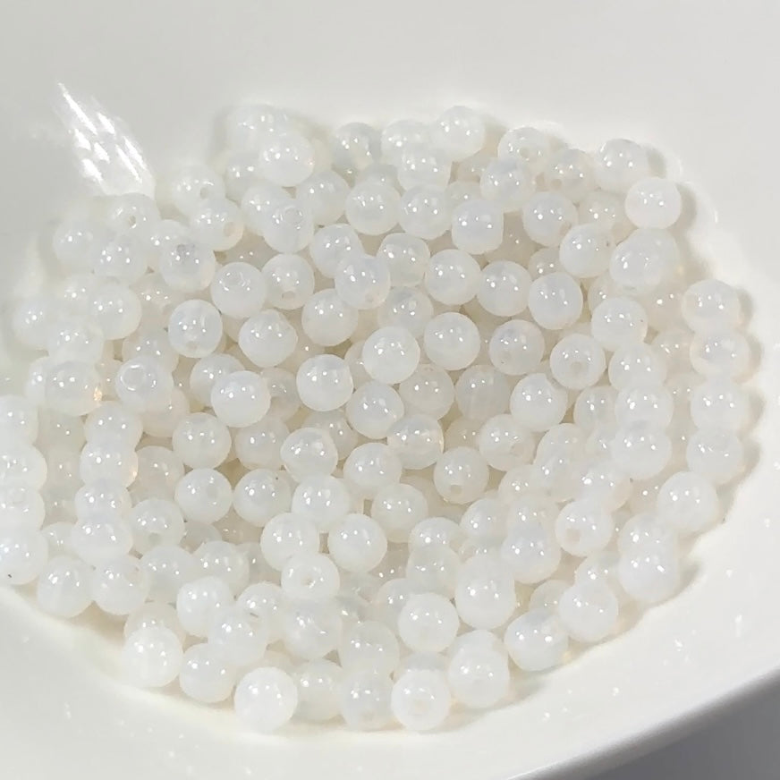 Czech Pressed Druk Round Smooth Glass Beads 4mm White Opal Milky 100 or 300 pieces CL141
