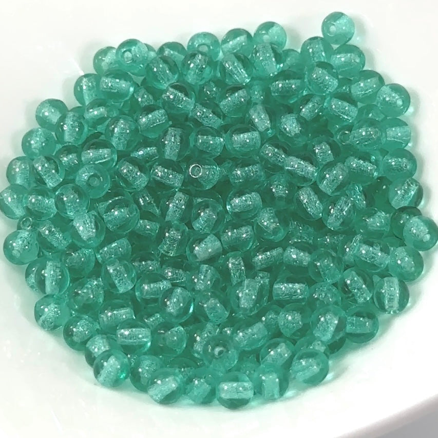 Czech Pressed Druk Round Smooth Glass Beads 4mm Green Emerald 100 or 300 pieces CL147