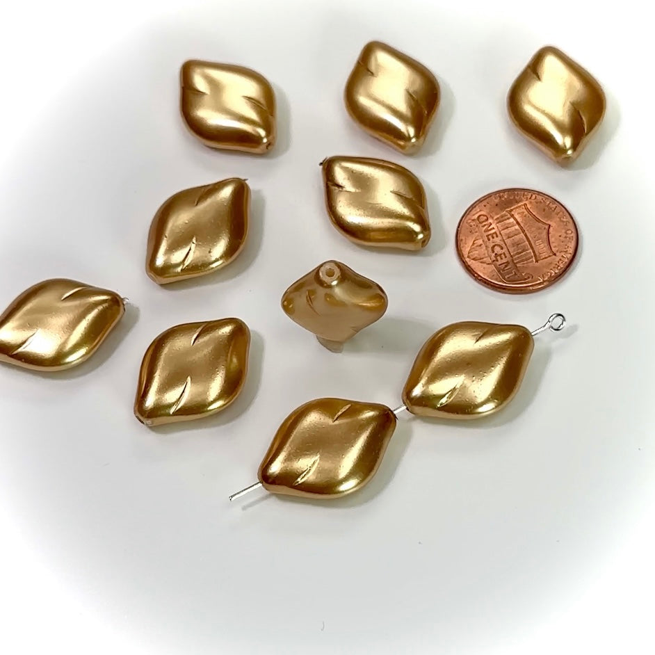 Czech Fancy Flat Glass Pearls 22x16mm Gold Pearl color 10 pieces CL188