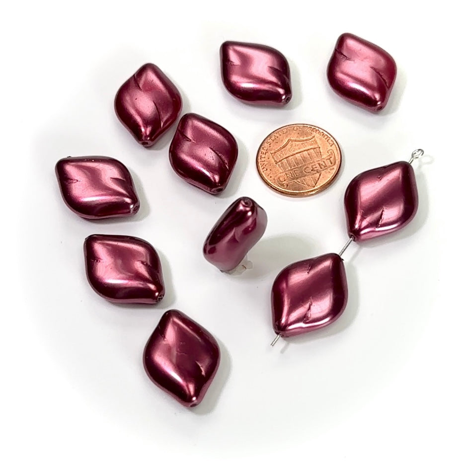 Czech Fancy Flat Glass Pearls 22x16mm Light Burgundy Pearl color 10 pieces CL191