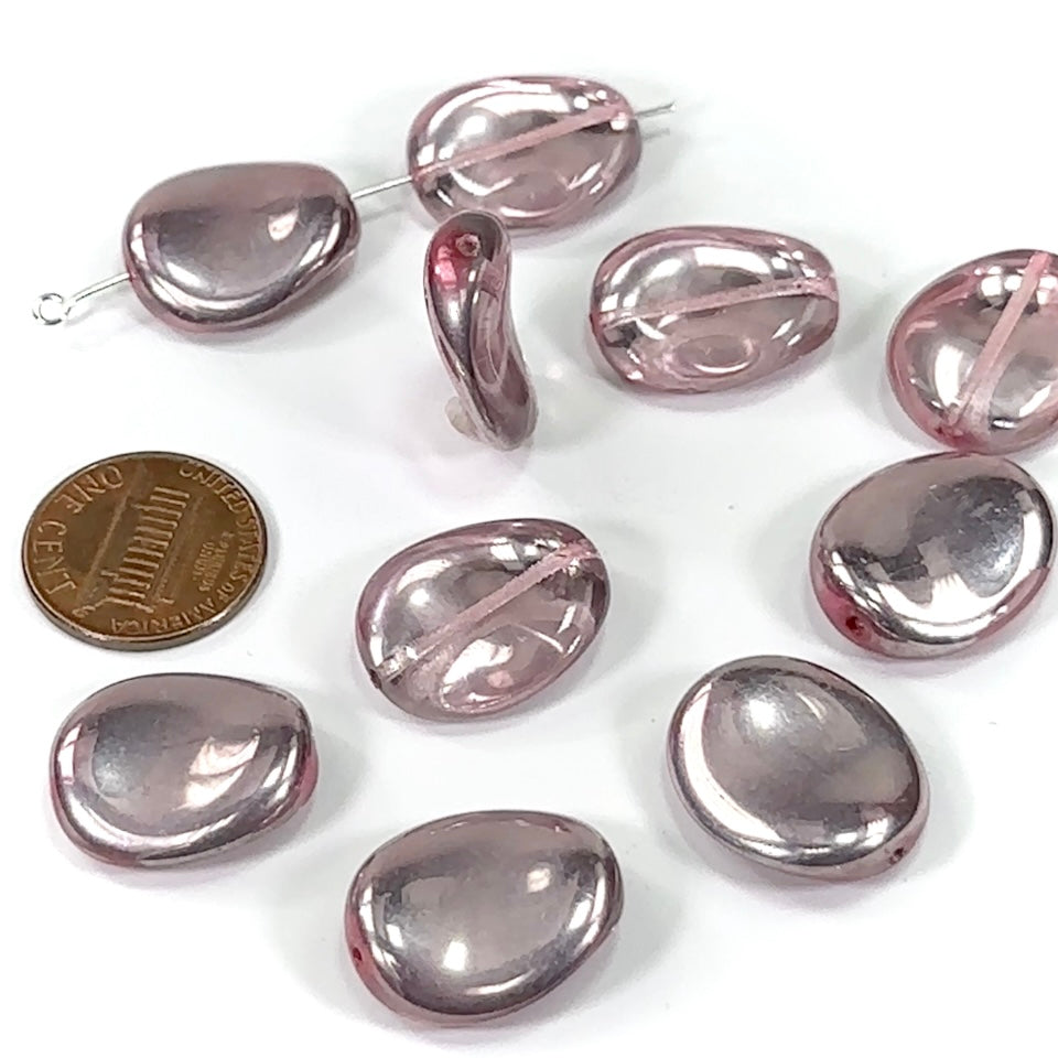Czech Fancy Oval Potato Chip Glass Beads 20x17mm Half Lavender Silver coated 10 pieces CL209