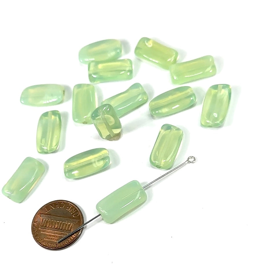 Czech Pressed Druk Twisted Rectangle Glass Beads 18x9mm Green Opal milky 15pcs CL252