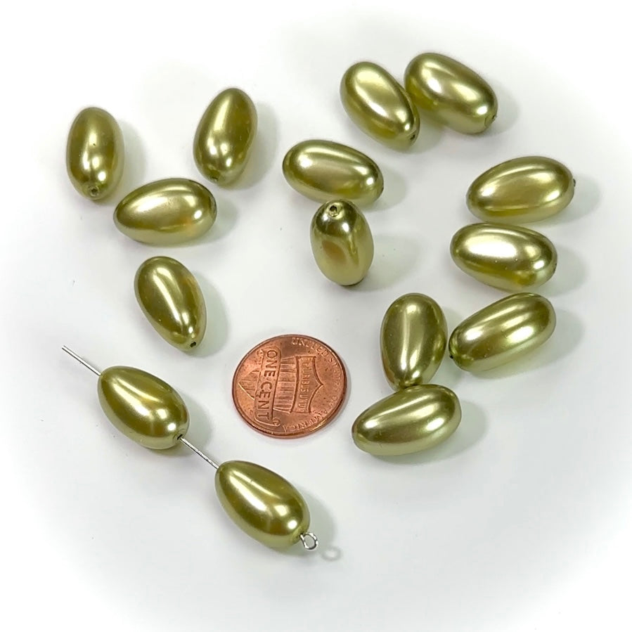 Czech Fancy Irregular Oval Glass Pearls 18x10mm Green Olivine color 15 pieces CL297
