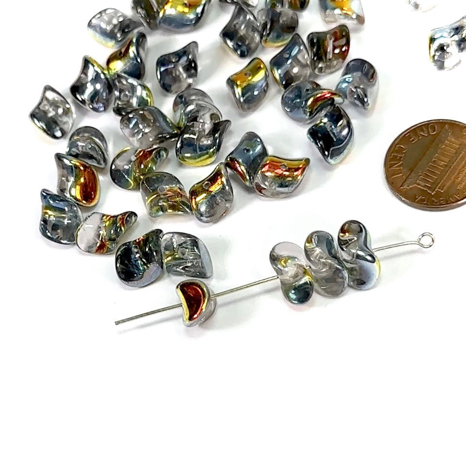 Czech Pressed Druk Twisted Spacer Glass Beads 5x12mm Crystal Marea 40 pcs CL322