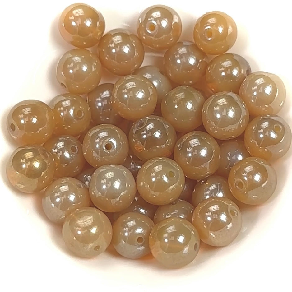 Czech Pressed Druk Round Smooth Glass Beads 10mm Crystal Beige Luster 40 pieces CL403