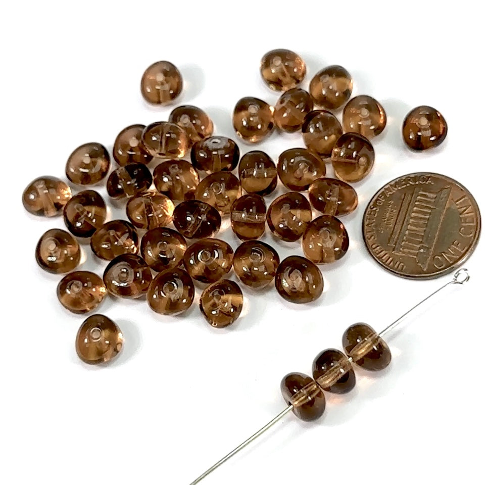 Czech Pressed Druk Irregular Fancy Glass Beads 6x8mm Smoked Topaz brown 40 pcs CL410