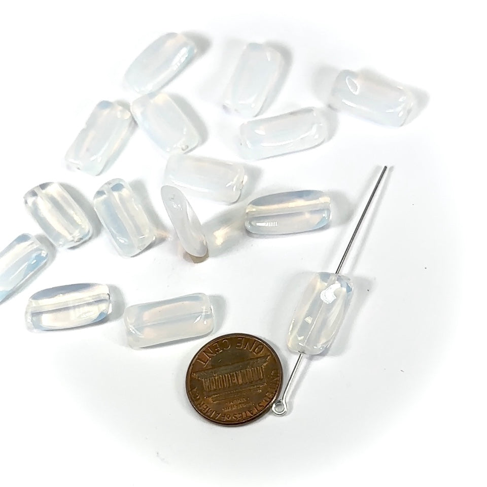 Czech Pressed Druk Twisted Rectangle Glass Beads 18x9mm White Opal milky 15pcs CL418