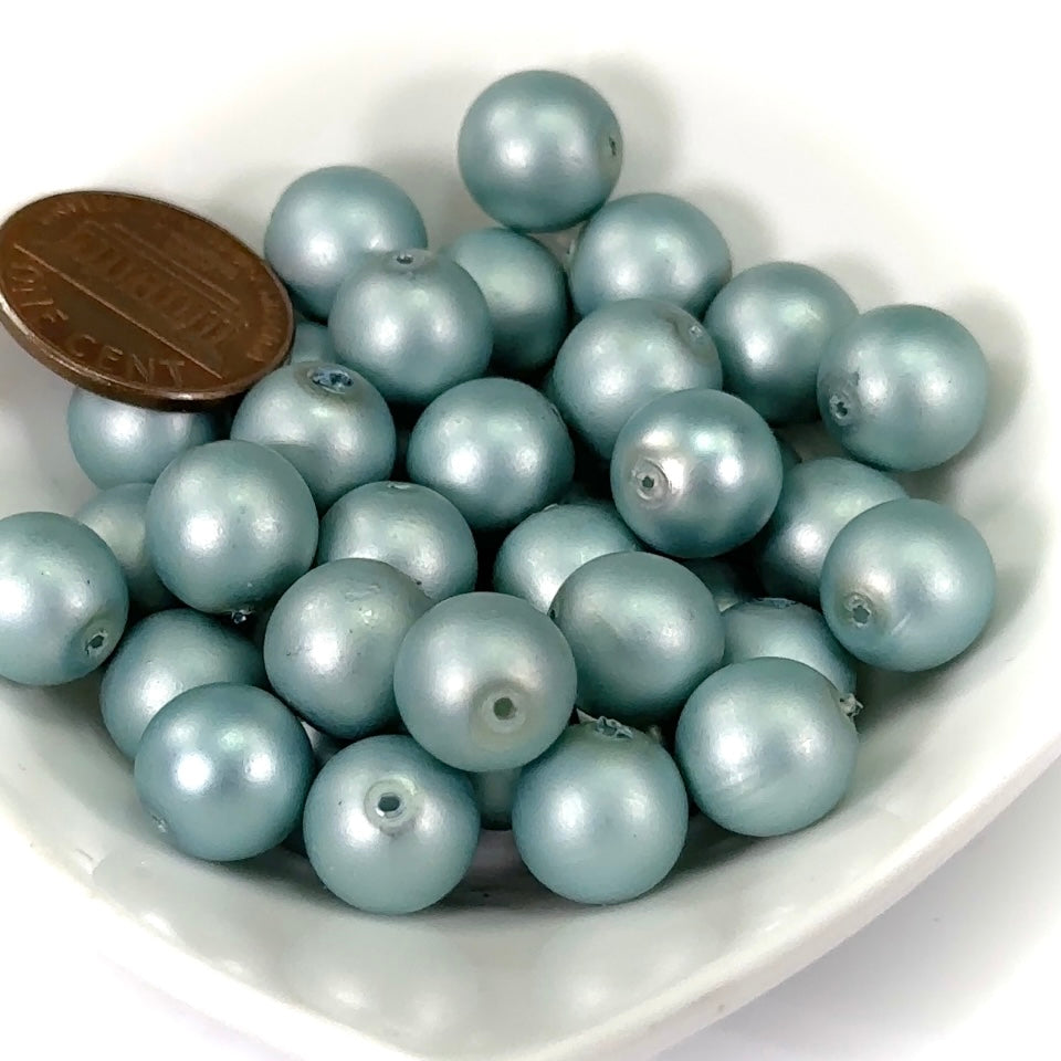 Czech Round Glass Imitation Pearls Light Blue Matted Pearl color 10mm 14mm
