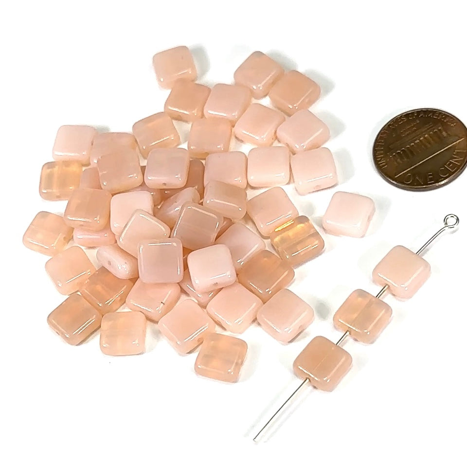Czech Pressed Druk Flat Square Glass Beads 8x8mm Pink Opal milky 50pcs CL527