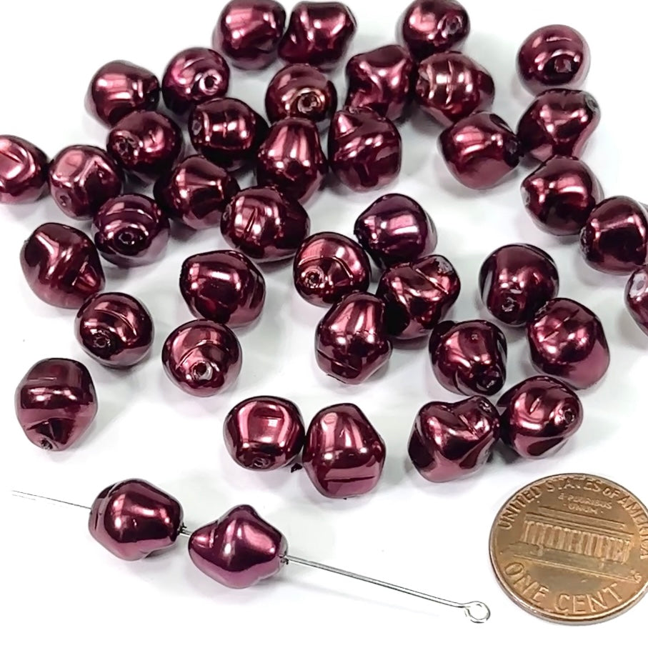 Czech Fancy Glass Pearls 11x9mm Burgundy Pearl color 40 pieces CL566