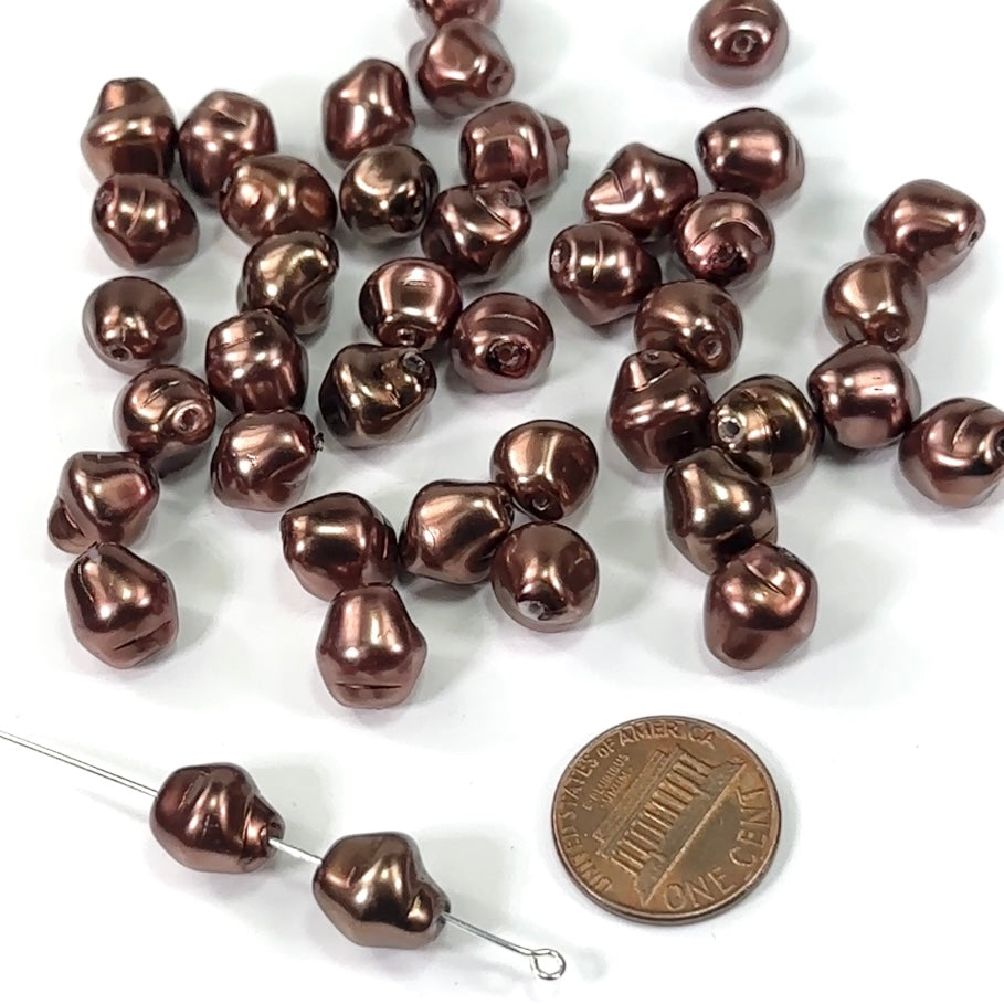 Czech Fancy Glass Pearls 11x9mm Brown Pearl color 40 pieces CL567