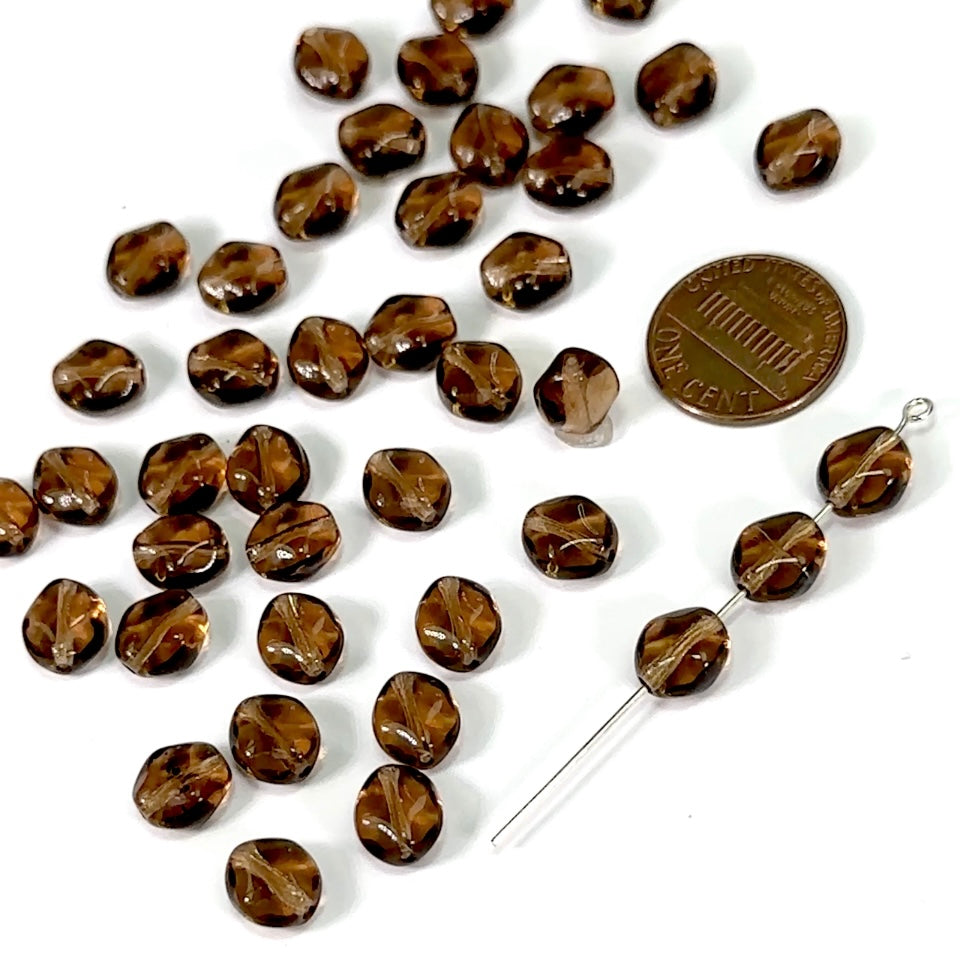 Czech Pressed Druk Fancy Glass Beads Smoked Topaz Brown 9x8mm 40pcs CL411 = CL618 = CL822