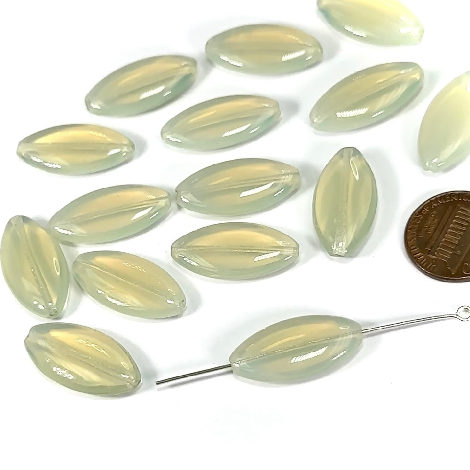 Czech Pressed Druk Glass Beads Spindle Navette 24x12mm 2-tone Opal 15 pieces CL619
