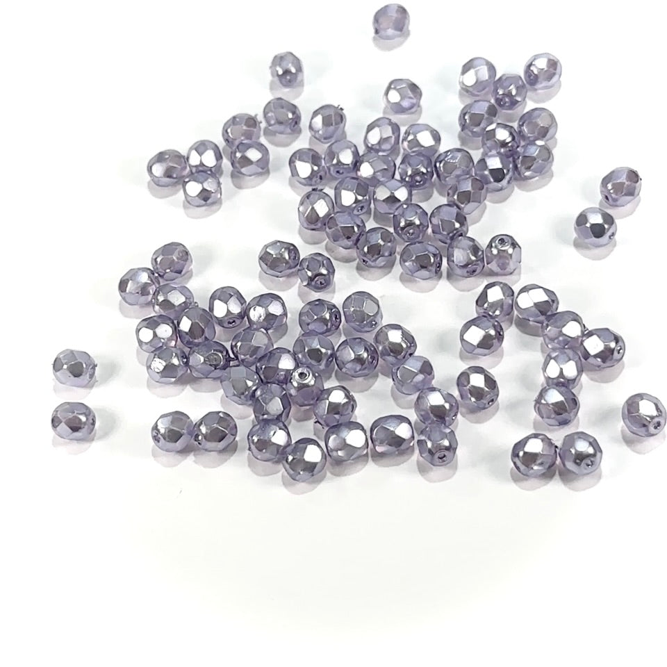 Lavender Faceted Pearl Czech Fire Polished Round Faceted Glass Beads 6mm 8mm