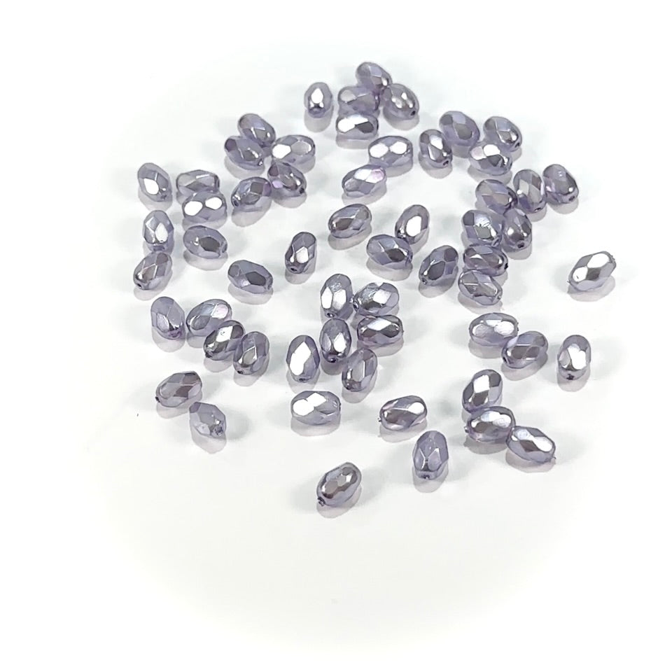 Lavender Faceted Pearl Czech Fire Polished Olive Shaped Faceted Glass Beads 7x5mm 55pcs CL1027