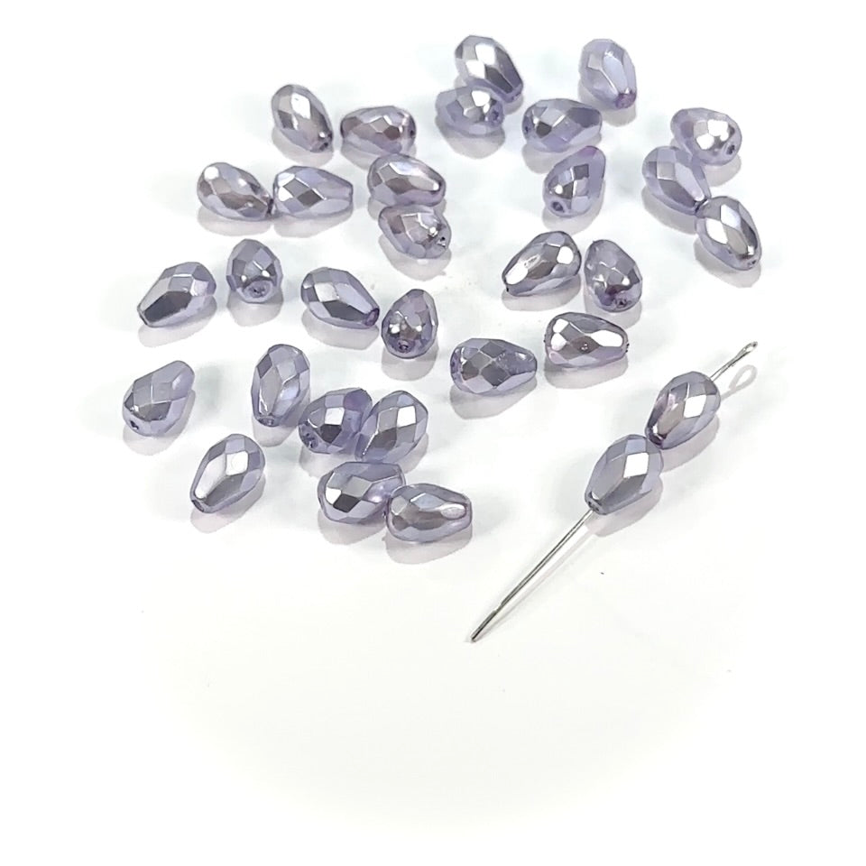 Lavender Faceted Pearl Czech Fire Polished Pear Shaped Faceted Glass Beads 10x7mm 13x10mm