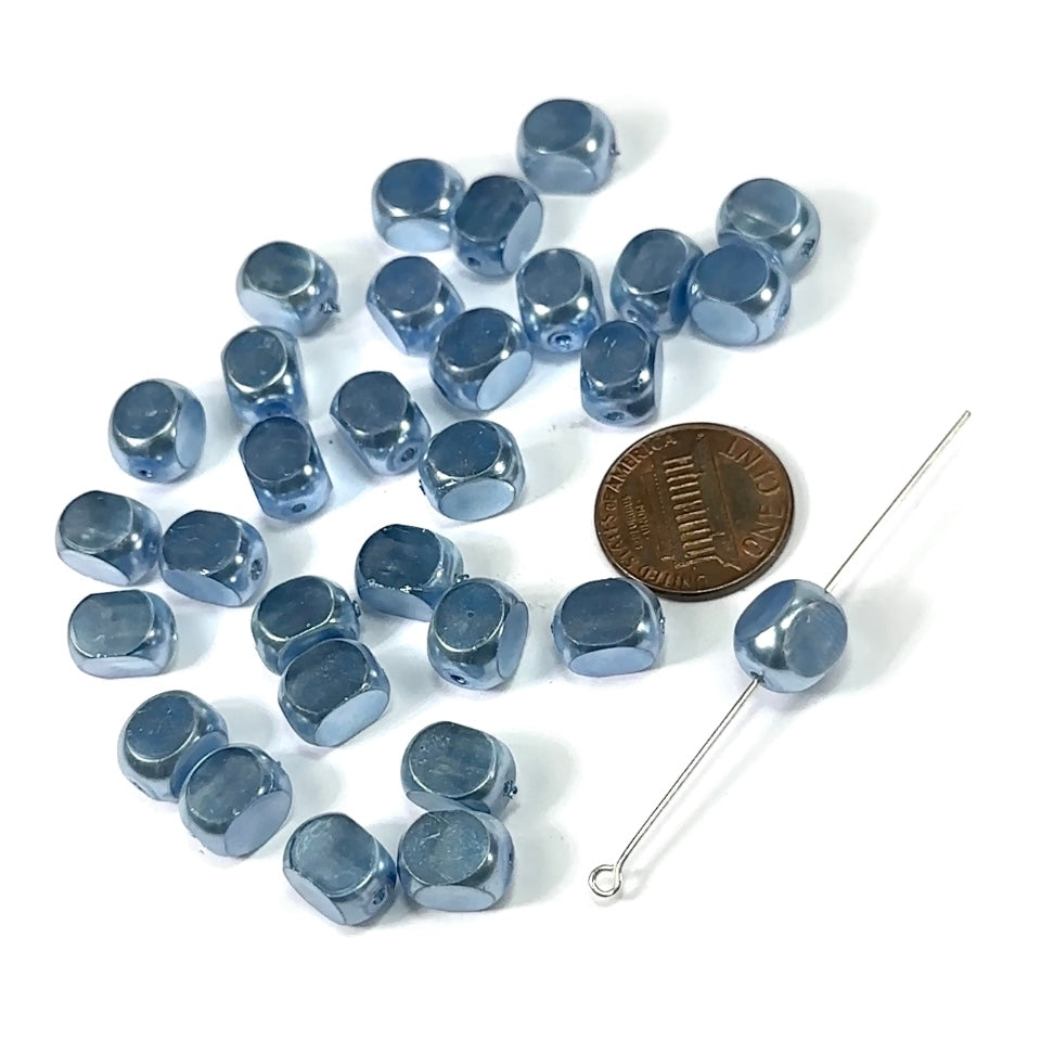 Light Blue Faceted Pearl Czech Fire Polished 4cut Rounded Cube Shaped Faceted Glass Beads 10x8mm 30pcs CL690