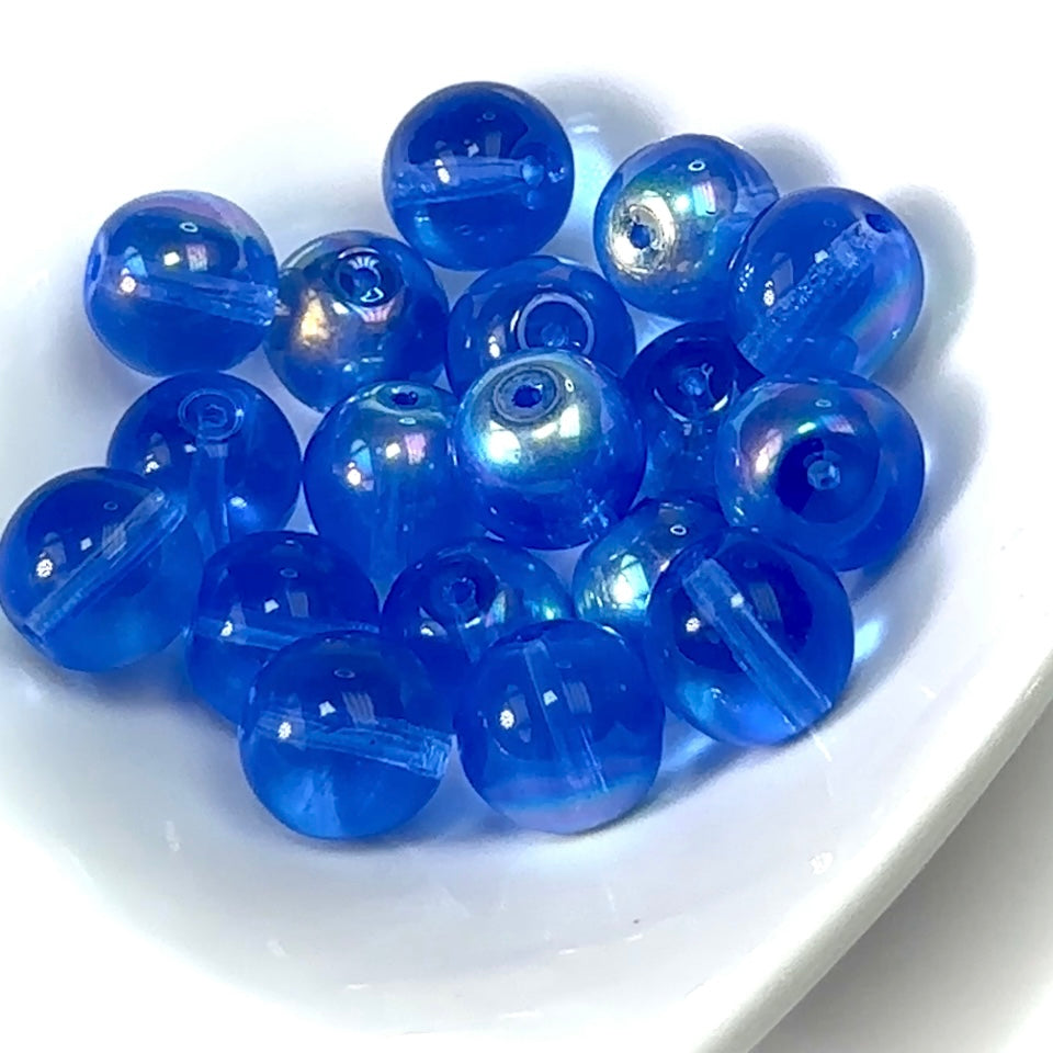Czech Pressed Druk Round Smooth Glass Beads 12mm Sapphire AB 18 pieces CL698