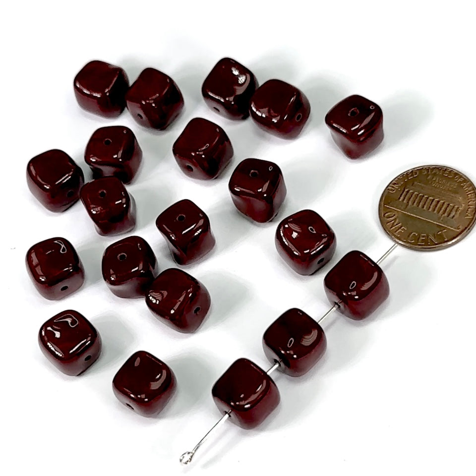 Czech Pressed Druk Fancy Cube Glass Beads Choco Brown 10x10mm 20pcs CL713