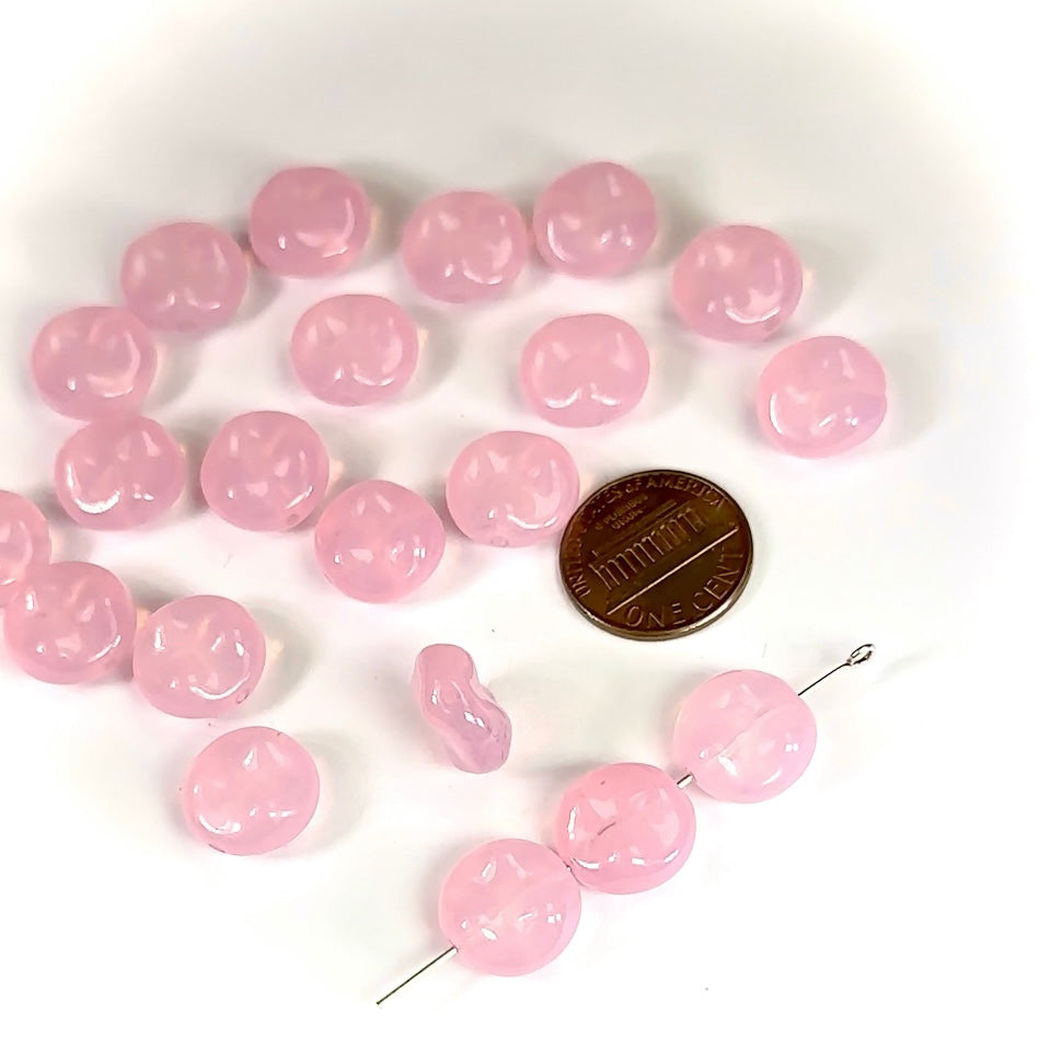 Czech Fancy Round Flat Swirl Glass Beads 13mm Light Pink 20 pieces CL754