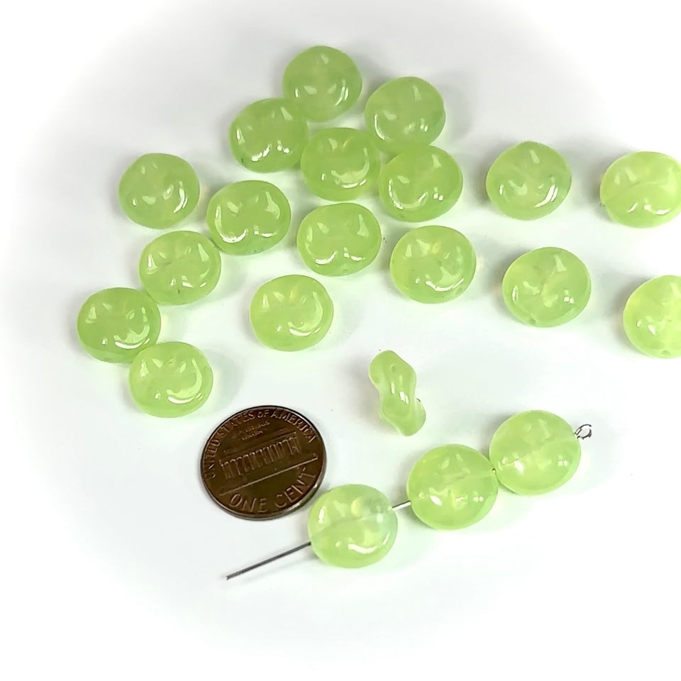 Czech Fancy Round Flat Swirl Glass Beads 13mm Light Green 20 pieces CL755
