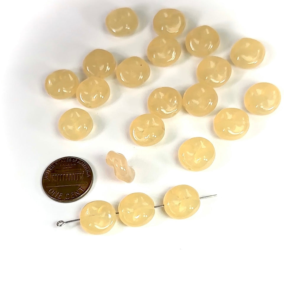 Czech Fancy Round Flat Swirl Glass Beads 13mm Light Beige 20 pieces CL756