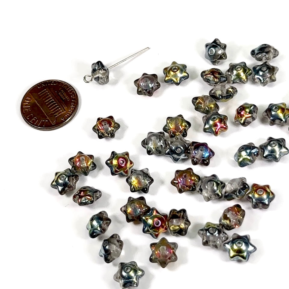 Czech Pressed Druk Flower Star Shaped Glass Beads 6x8mm Crystal Marea 40 pieces CL758