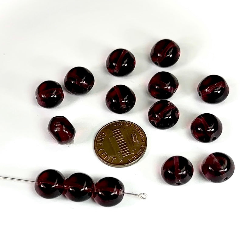 Czech Pressed Druk Round Flattened Glass Beads 10mm Amethyst Purple 15pcs CL769