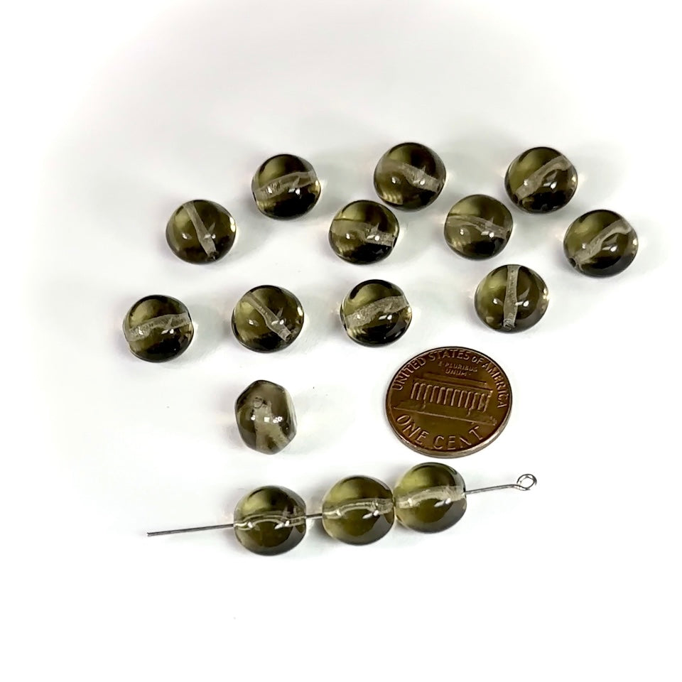 Czech Pressed Druk Round Flattened Glass Beads 10mm Black Diamond Grey 15pcs CL770