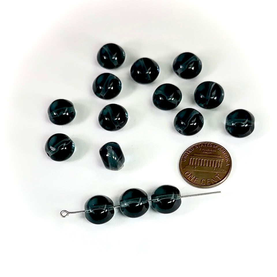 Czech Pressed Druk Round Flattened Glass Beads 10mm Montana Sapphire Blue 15pcs CL771