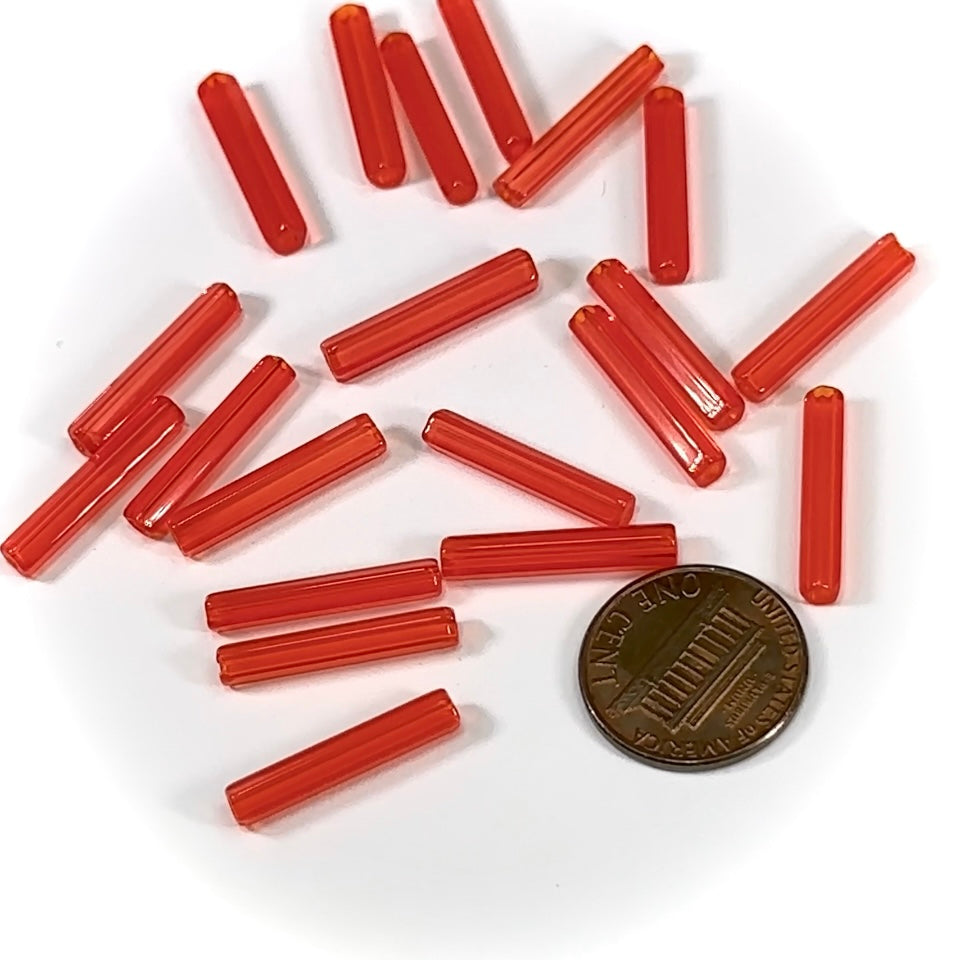 Czech Glass Atlas Tube Beads 20x4mm Hyacinth Orange 20 pieces CL782