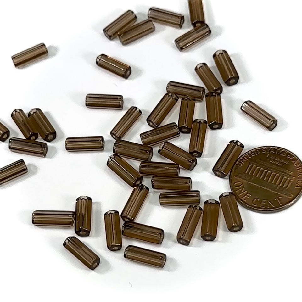 Czech Glass Atlas Tube Beads 10x4mm Smoked Topaz Brown 30 pieces CL785
