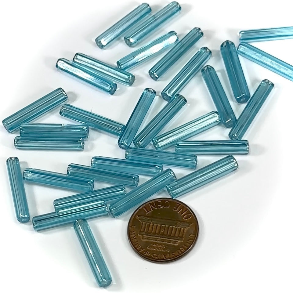 Czech Glass Atlas Tube Beads 20x4mm Aqua Blue 20 pieces CL788