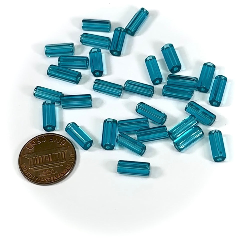 Czech Glass Atlas Tube Beads 10x4mm Dark Aqua Blue 30 pieces CL791