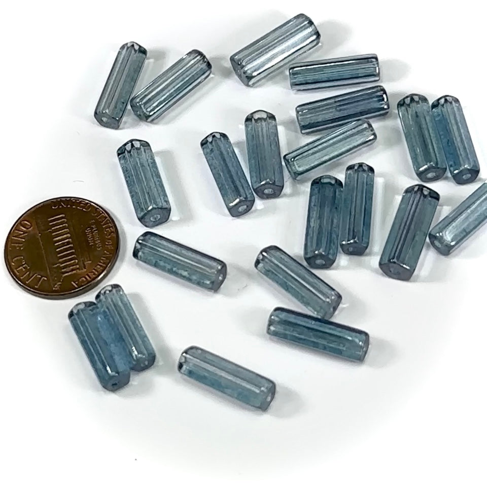 Czech Glass Atlas Tube Beads 15x6mm Light Blue Luster 20 pieces CL796
