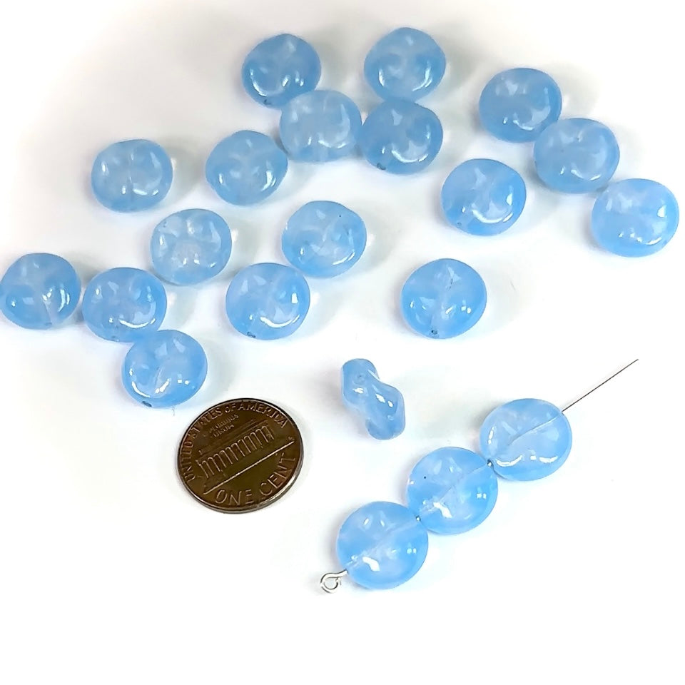 Czech Fancy Round Flat Swirl Glass Beads 13mm Light Blue 20 pieces CL797