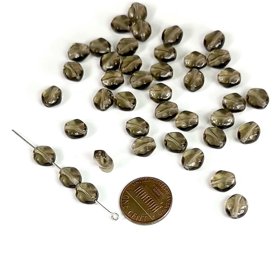 Czech Pressed Druk Fancy Glass Beads Black Diamond Gray 9x8mm 40pcs CL814