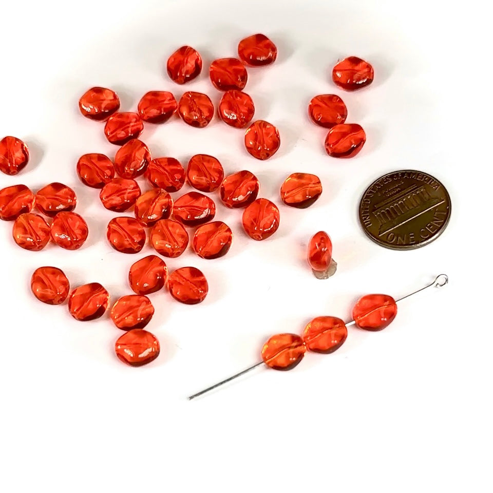 Czech Pressed Druk Fancy Glass Beads Hyacinth Orange 9x8mm 40pcs CL820