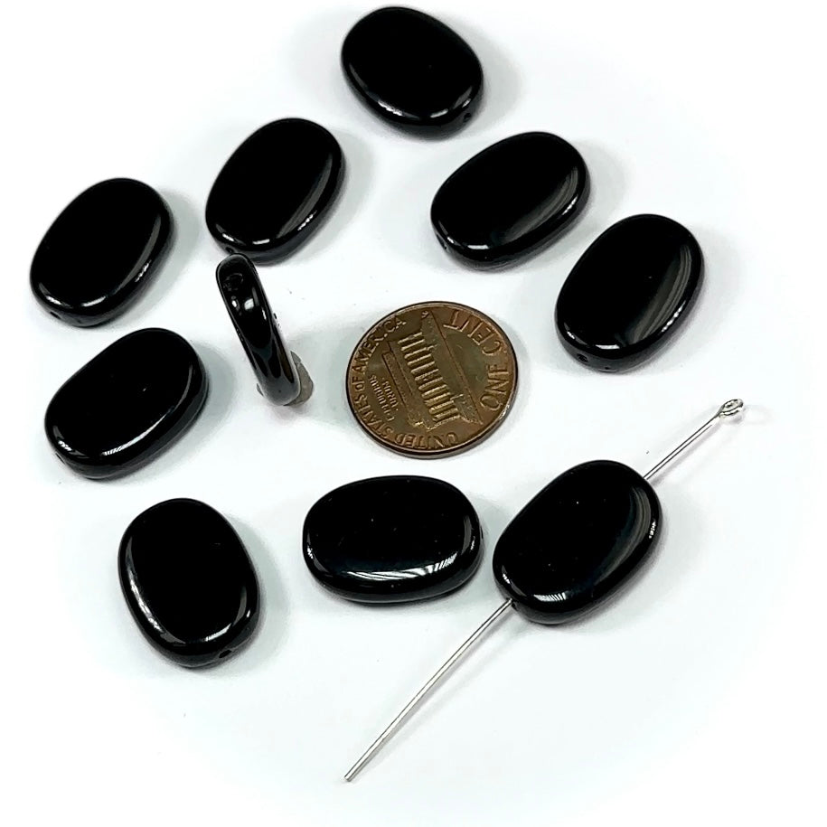 Czech Pressed Druk Flat Oval Glass Beads 18x14mm Jet Black 10pcs CL826