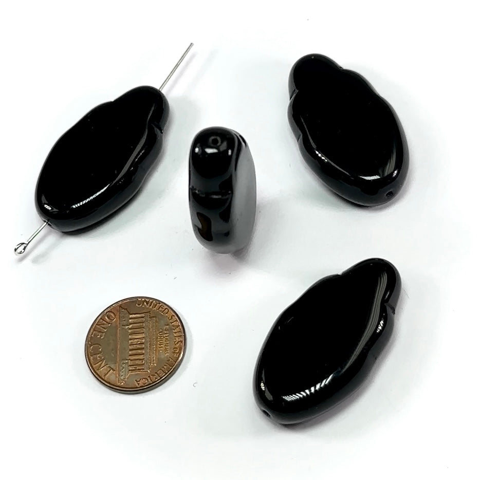 Czech Pressed Druk Glass Beads 35x20mm Jet Black 4 pieces CL827