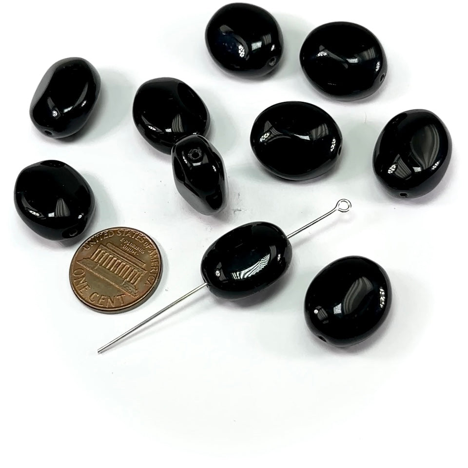 Czech Pressed Druk Chunky Oval Glass Beads 19x16mm Jet Black 10pcs CL829