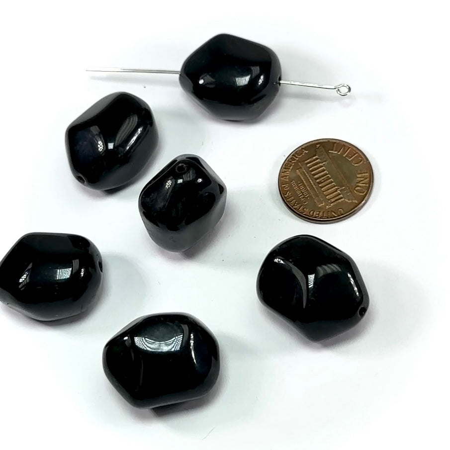 Czech Pressed Druk Glass Beads 21x18mm Jet Black 6 pieces CL830