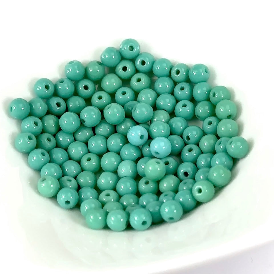 Czech Pressed Druk Round Smooth Glass Beads 4mm Green Turquoise Opaque 100 pieces CL851