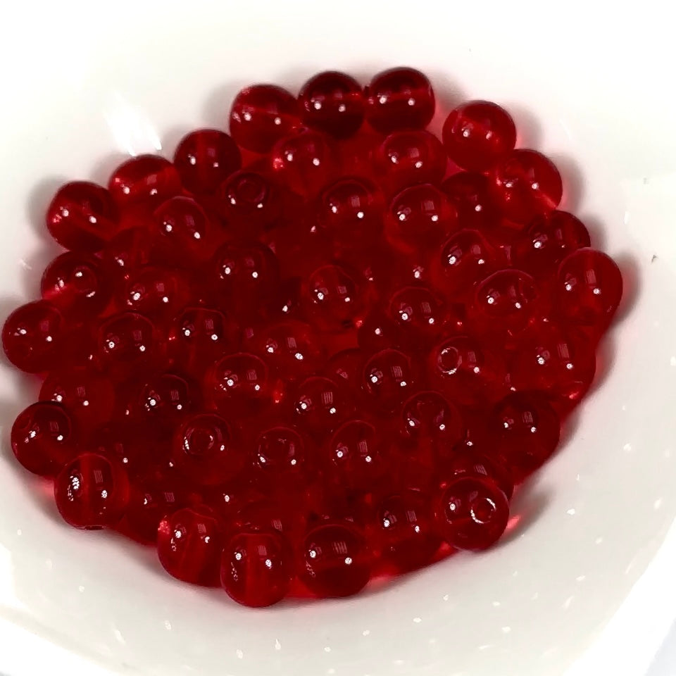 Czech Pressed Druk Round Smooth Glass Beads 6mm Red 80 pieces CL864