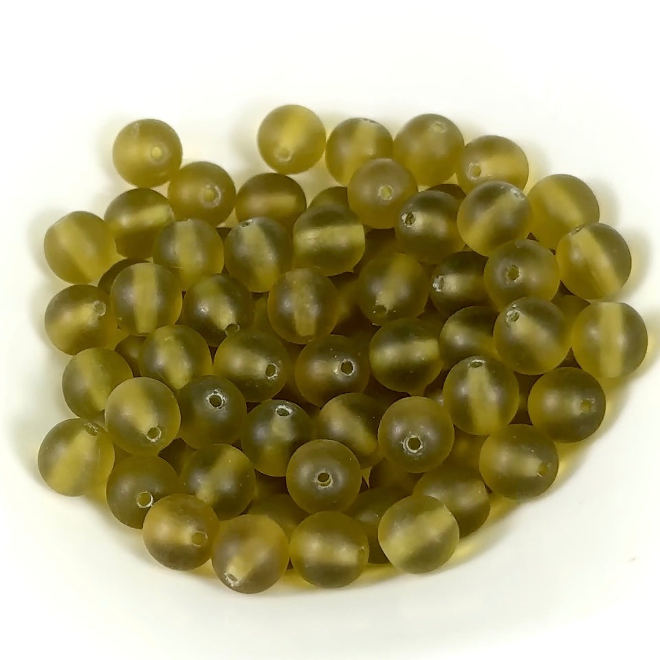 Czech Pressed Druk Round Smooth Glass Beads 6mm Olivine Matted 80 pieces CL865