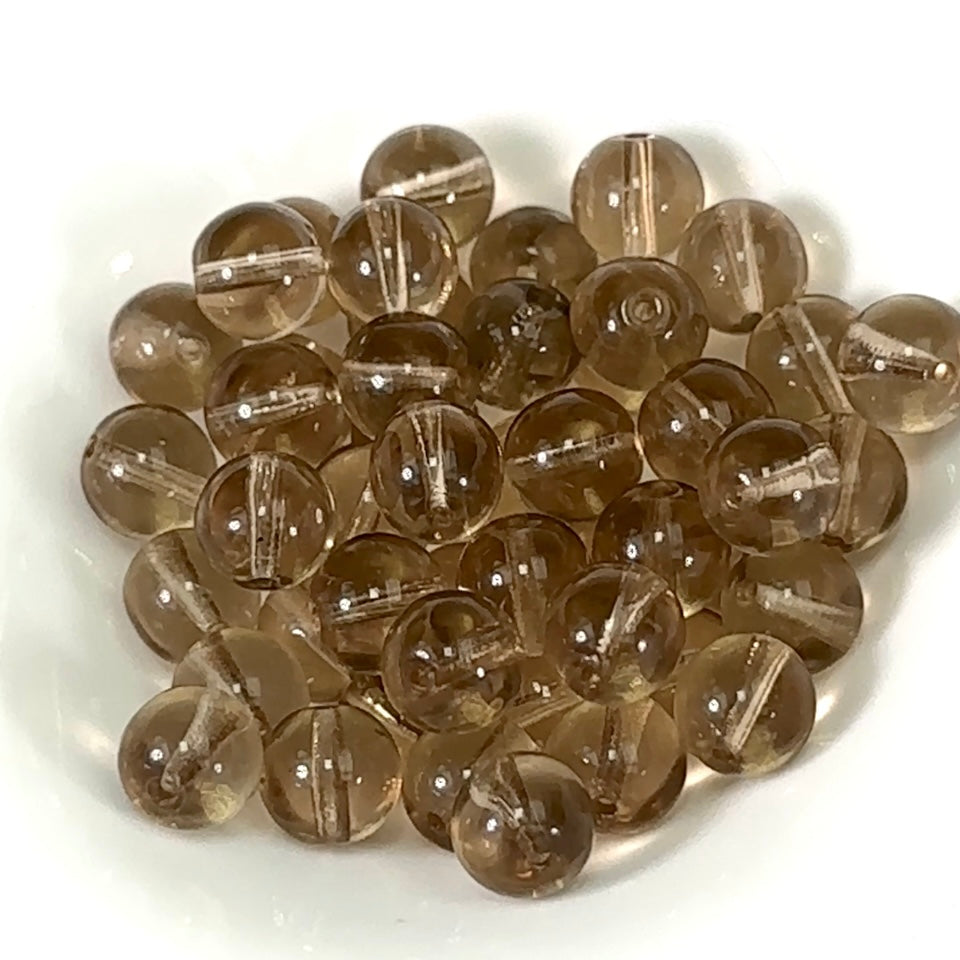 Czech Pressed Druk Round Smooth Glass Beads 8mm Light Smoked Topaz 50 pieces CL866