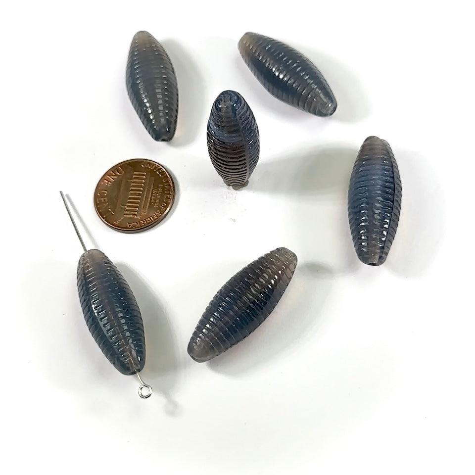 Czech Glass Fancy Olive Shaped Beads 30x11mm Purple Grey Opal 6 pieces CL895