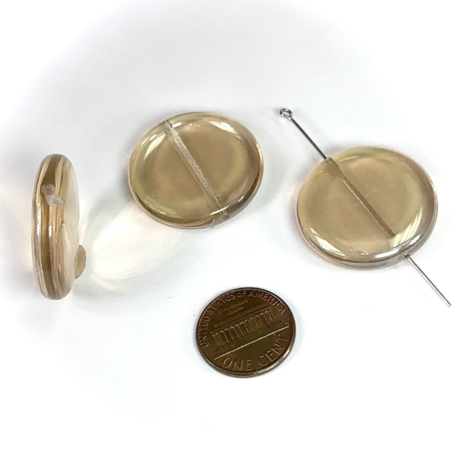 Czech Pressed Druk Glass Discs Beads Topaz Luster 28mm 3pcs CL908