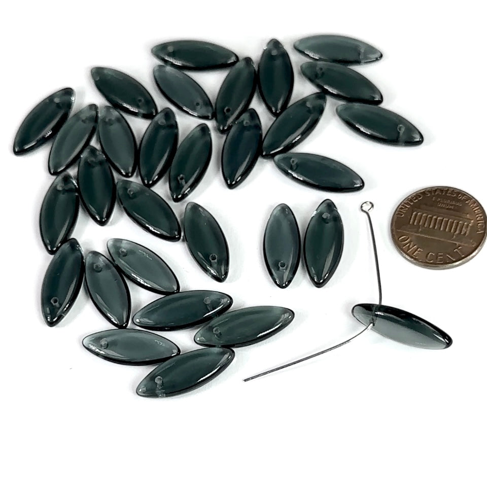 Czech Pressed Druk Smooth Navette Top Drilled Glass Beads Montana Sapphire 20x8mm 30pcs CL917